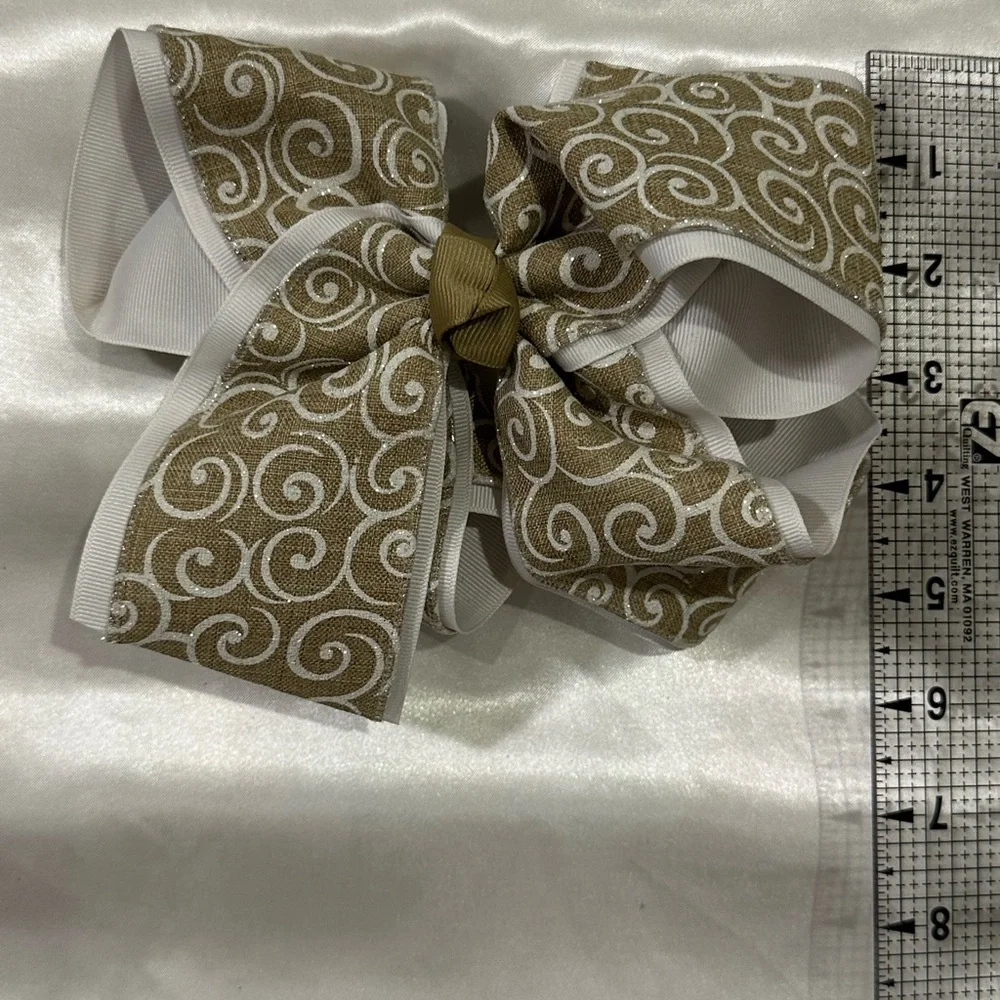 Large Tan and White Swirl Hair Bow- bundle 2+ and save on shipping.